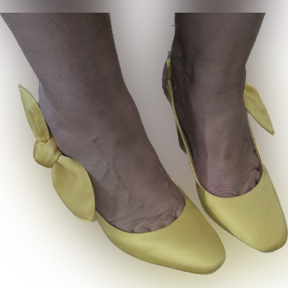 Free People Yellow Satin heels with side adjustable bow